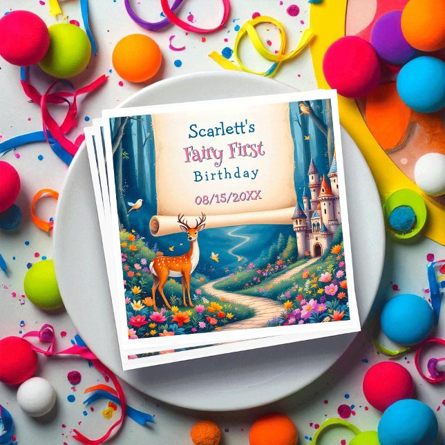 Serviette En Papier Whimsical Woodland Castle Fairy First 1st Birthday (Créateur téléchargé)