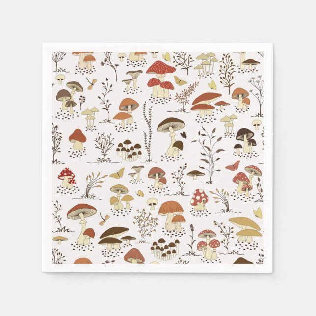Serviette En Papier Whimsical Woodland Champhrooms Motif (Devant)