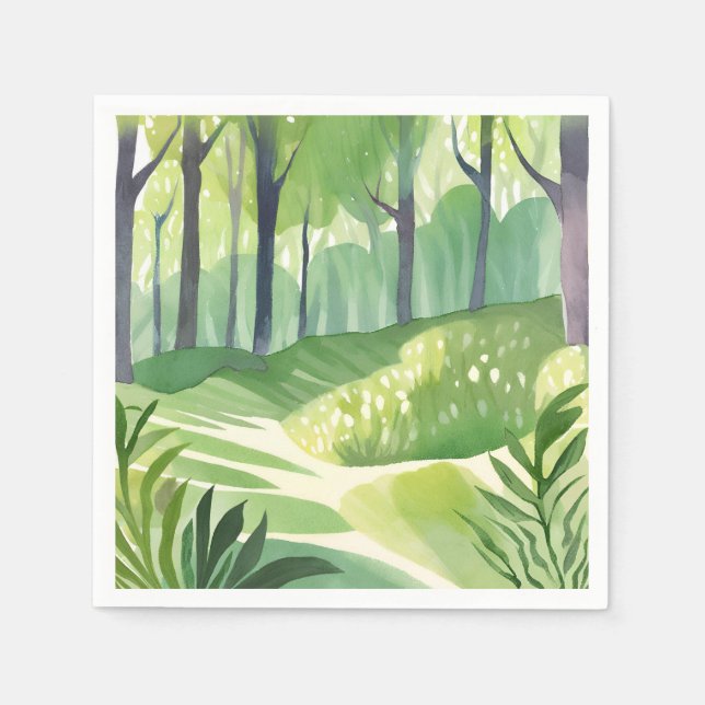 Serviette En Papier Whimsical Woods | Forest Watercolor Landscape (Devant)