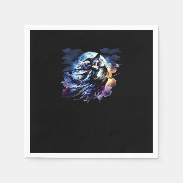 Serviette En Papier Whimsigoth Sorcière volant au-dessus de la Pleine  (Devant)