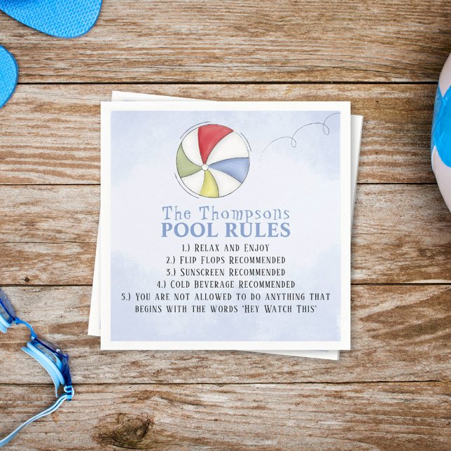 Serviette En Papier Whimssical Funny Summer Family Beach Pool Règles (Créateur téléchargé)
