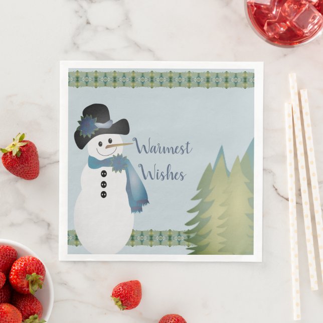 Serviette En Papier Whimsy Blue Accentué Snowman (En situation)