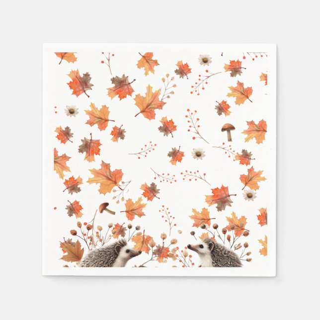 Serviette En Papier Whimsy d'automne - Hérisson et feuilles d'automne (Devant)