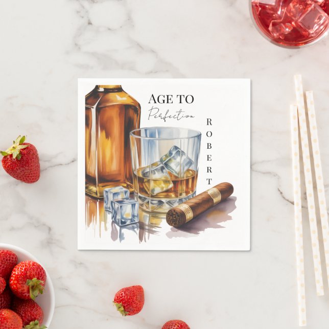 Serviette En Papier Whiskey and Cigar Men’s Birthday Party (En situation)