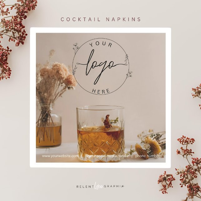 Serviette En Papier Whiskey | Fleurs Boho | Cocktail esthétique (Créateur téléchargé)