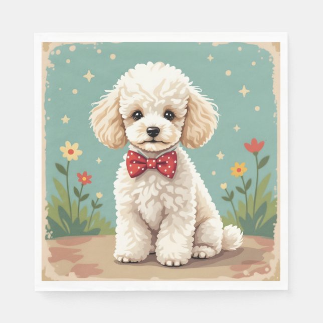 Serviette En Papier White adorable poodle with bow tie (Devant)