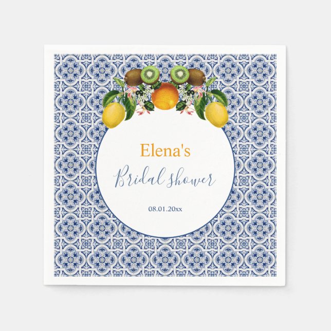 Serviette En Papier White and Blue Amalfi Lemons Italy Bridal Shower  (Devant)