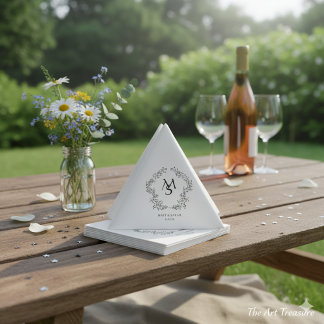 Serviette En Papier White and Floral Crest Frame Elegant