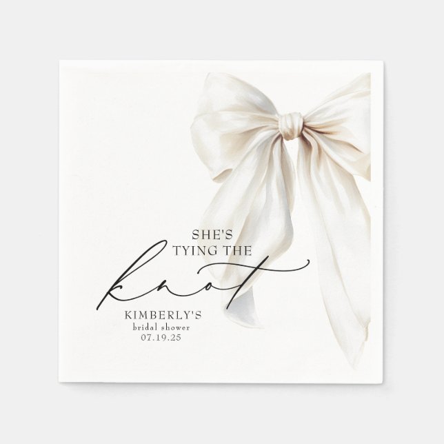 Serviette En Papier White Bow She's Tying the Knot Bridal Shower (Devant)