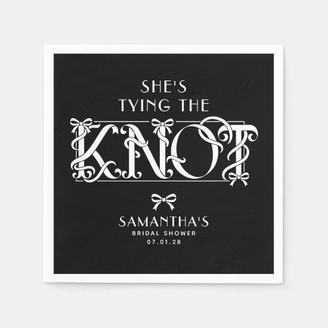 Serviette En Papier White Bow She's Tying the Knot Chic Bridal Shower (Devant)
