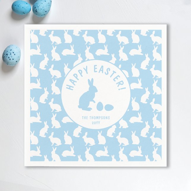Serviette En Papier White Bunny Pattern On Light Blue Cute Easter (Créateur téléchargé)