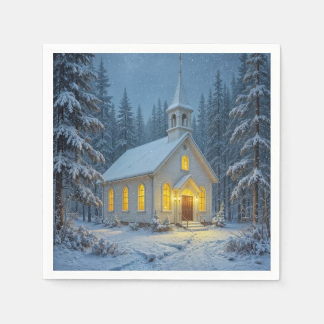 Serviette En Papier White Christmas Chapel In Winter Pines (Devant)