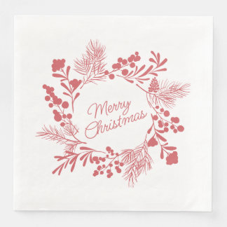 Serviette En Papier White Christmas Wreath Napkin – Holiday Table Deco