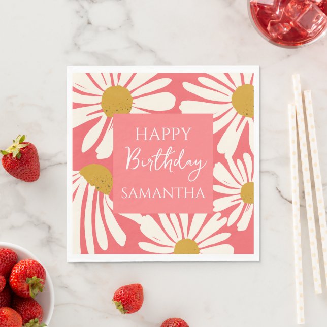 Serviette En Papier White Daisy Blooms –  Floral  Garden Birthday  (En situation)