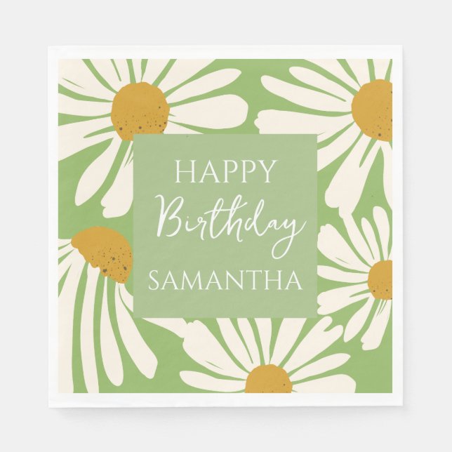 Serviette En Papier White Daisy Blooms –  Floral  Garden Birthday  (Devant)