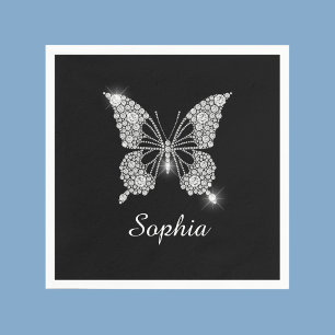 Serviette En Papier White Diamond Butterfly, DIY Script Nom, Black