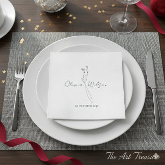 Serviette En Papier White Elegant Minimalist Botanical