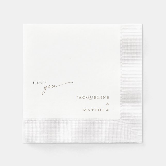 Serviette En Papier White Forever You Gold Text Mariage Cocktail (Devant)