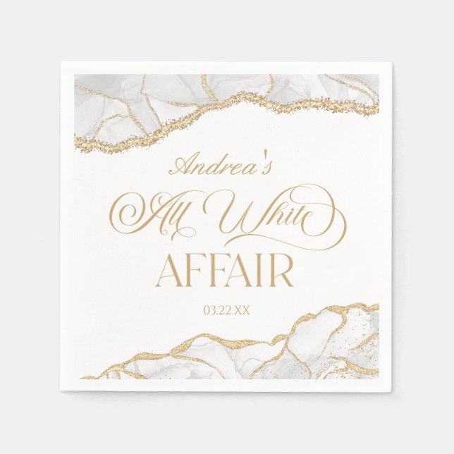Serviette En Papier White Gold Agate All White Affair Birthday Party (Devant)