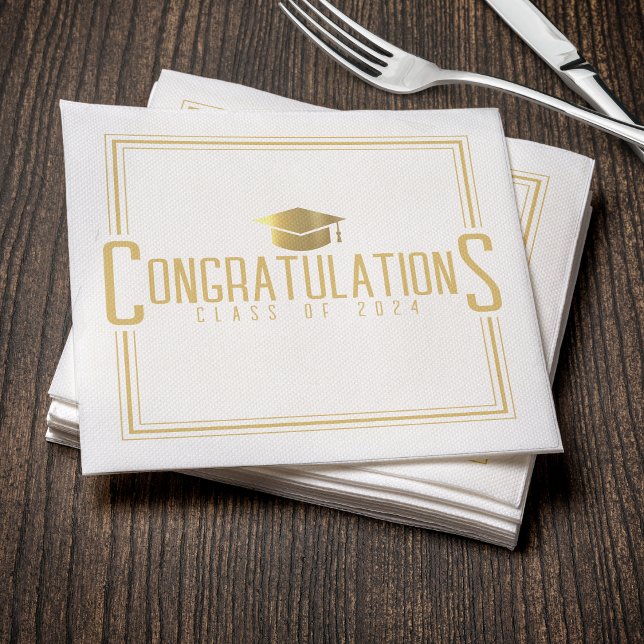 Serviette En Papier White & Gold Félicitations Classe De Graduation (White & Gold Congratulations Class Of Graduation Napkins
)