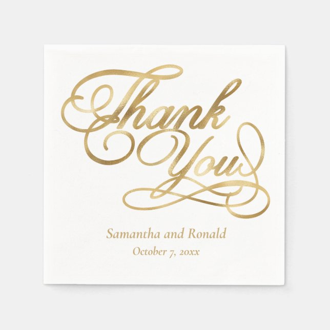 Serviette En Papier White & Gold Foil Thank You Calligraphy Wedding (Devant)