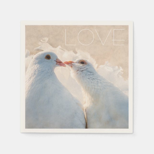 Serviette En Papier White Kissing Doves - Love personnalisable (Devant)