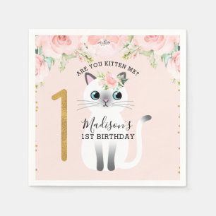 Serviette En Papier White Kitten Are You Kitten Me 1er Anniversaire Pa