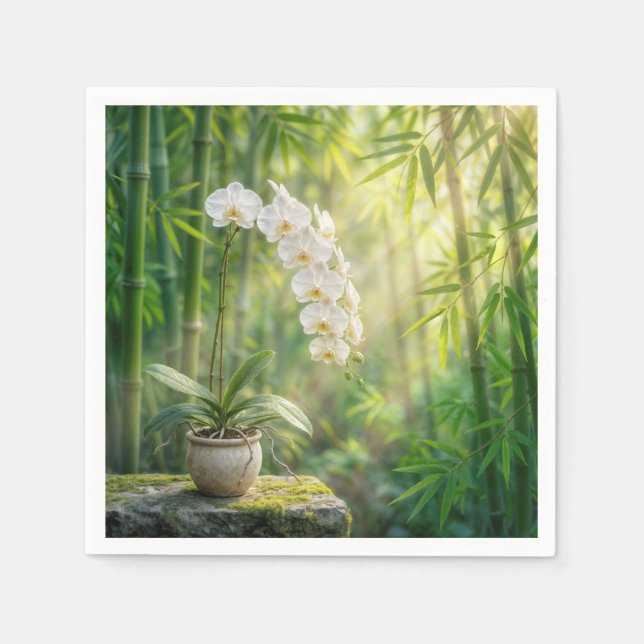 Serviette En Papier White Orchids in Bamboo Forest (Devant)