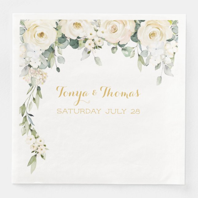 Serviette En Papier White Peony Epiphany Dîner Mariage (Devant)