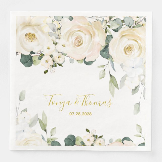 Serviette En Papier White Peony Epiphany Dîner Mariage (Devant)