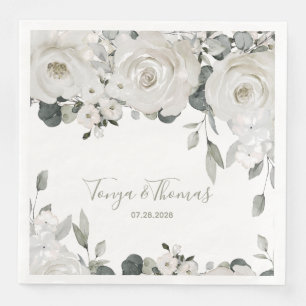 Serviette En Papier White Peony Epiphany Mariage Dîner en argent