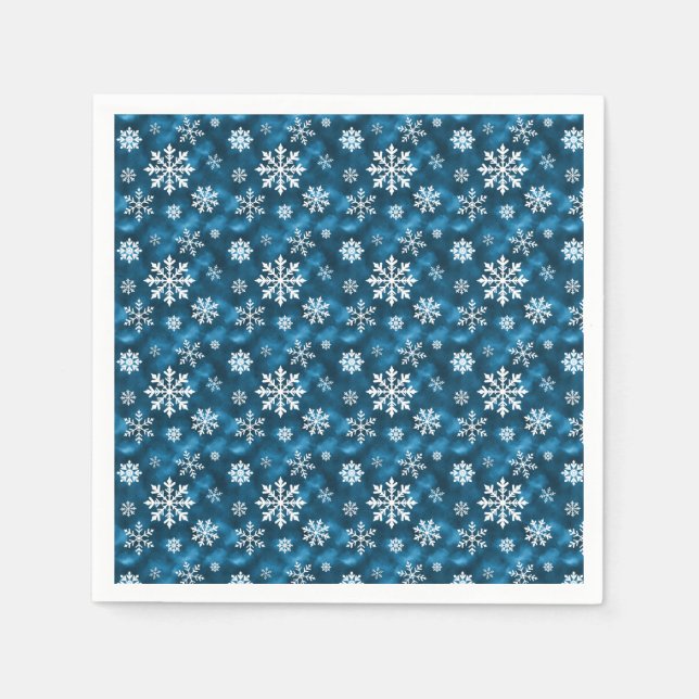 Serviette En Papier White Pretty Snowflakes On Winter Blue Background (Devant)