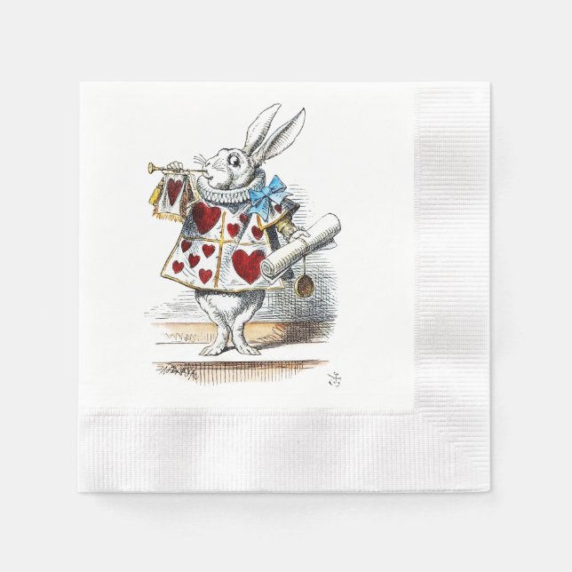 Serviette En Papier White Rabbit Alice Wonderland Hearts (Devant)