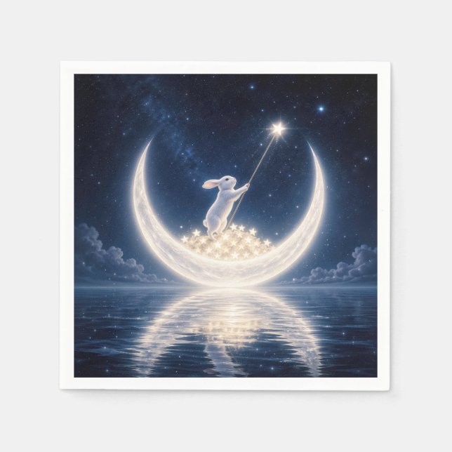 Serviette En Papier White Rabbit Collecting Stars (Devant)