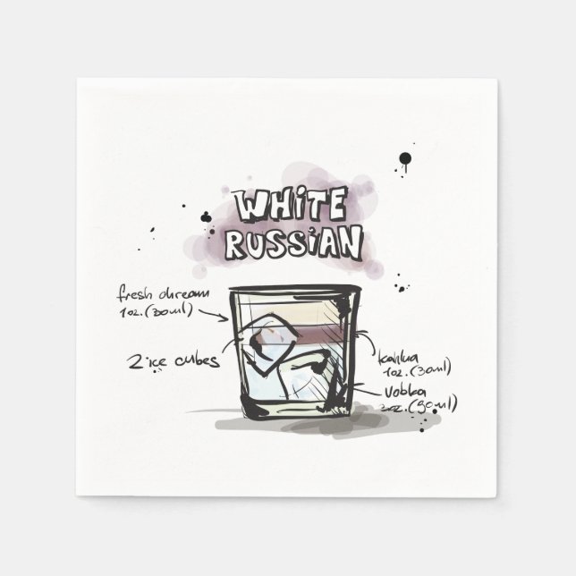 Serviette En Papier White Russe Drink Recette Cocktail Napkin (Devant)