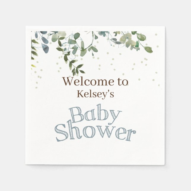 Serviette En Papier White Safari Jungle Simple Baby shower bleu (Devant)