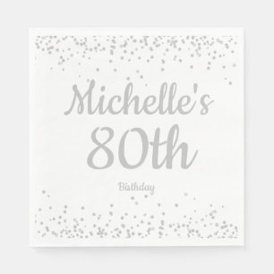 Serviette En Papier White Silver Parties scintillant Femme 80e anniver