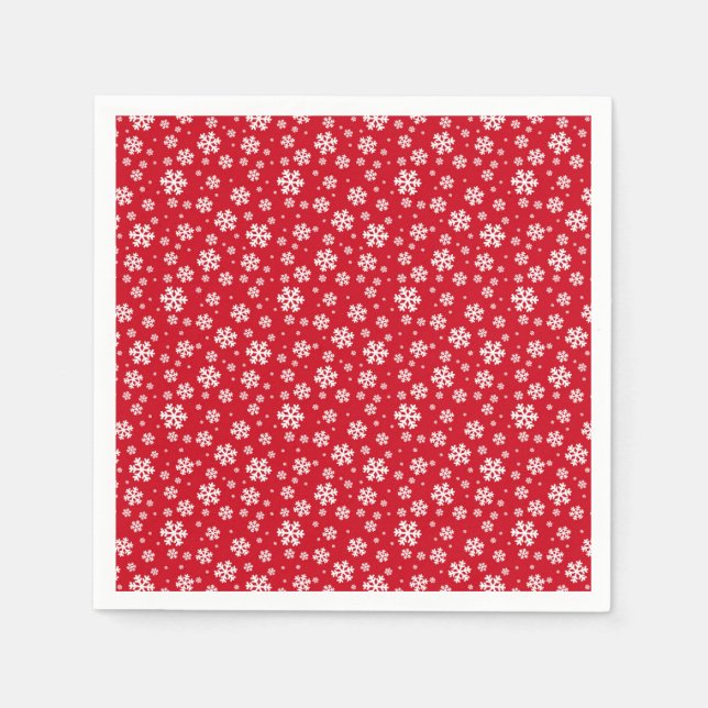 Serviette En Papier White Snowflakes on red Winter Pattern (Devant)