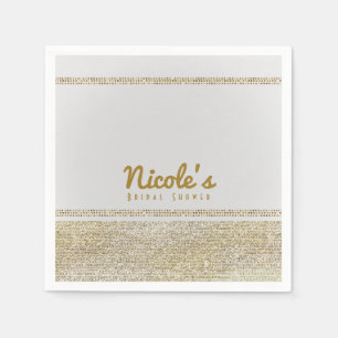 Serviette En Papier White & Sparking Gold Glam Chic Elegant Party