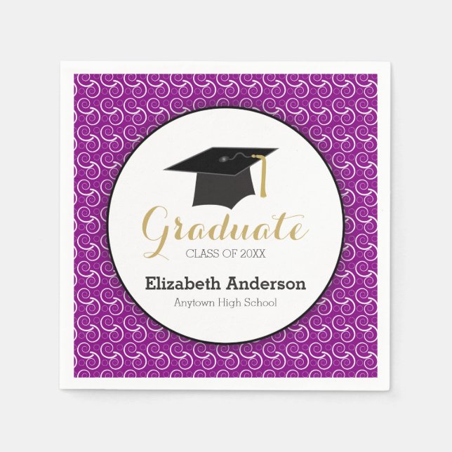 Serviette En Papier White Swirl on Purple Class of 2023 Graduation (Devant)
