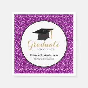 Serviette En Papier White Swirl on Purple Class of 2023 Graduation