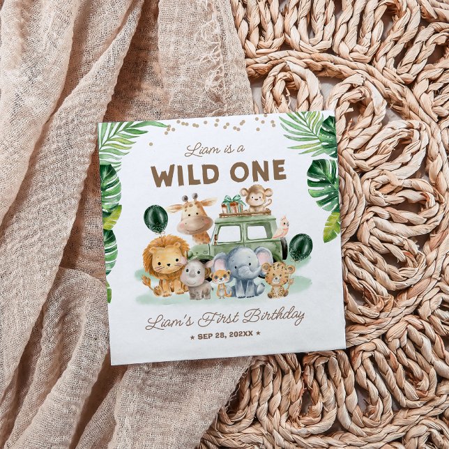 Serviette En Papier Wild One 1st Birthday Safari Animals (Créateur téléchargé)