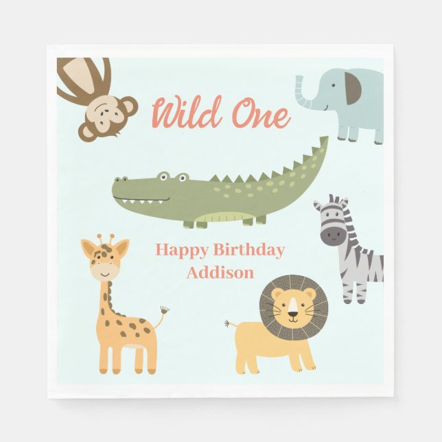 Serviette En Papier Wild One African Safari Animaux 1er anniversaire (Devant)