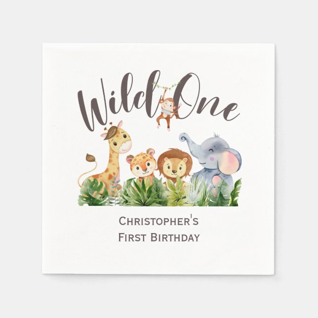 Serviette En Papier Wild One Baby Animals Jungle Safari 1er anniversai (Devant)