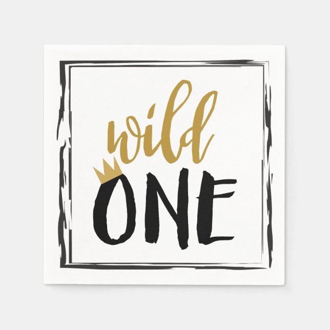 Serviette En Papier Wild One Black + Gold Photo 1 1er anniversaire (Devant)