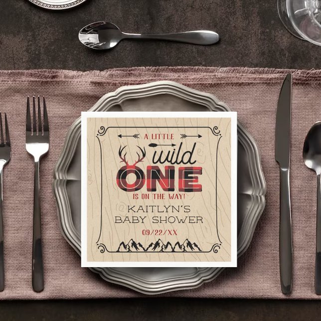 Serviette En Papier Wild One Boys Rustic Plaid Baby shower de bûcheron (Créateur téléchargé)