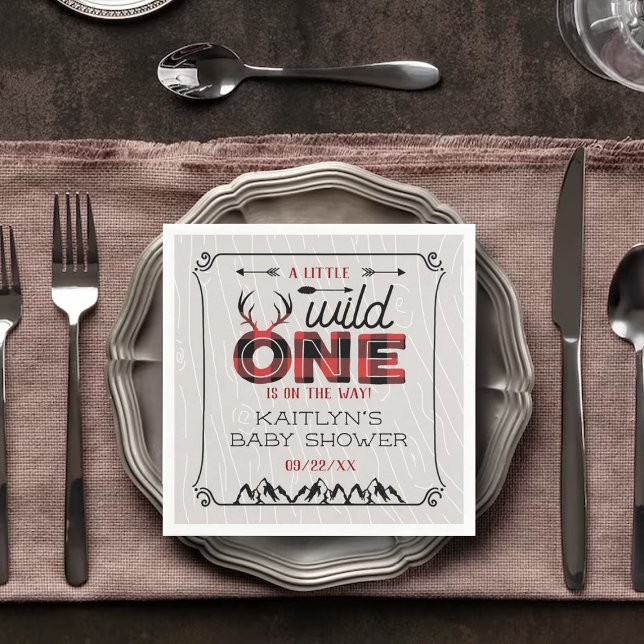 Serviette En Papier Wild One Boys Rustic Plaid Baby shower de bûcheron (Créateur téléchargé)