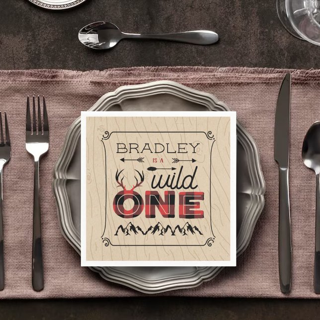 Serviette En Papier Wild One Boys Rustic Plaid Lumberjack 1er annivers (Créateur téléchargé)