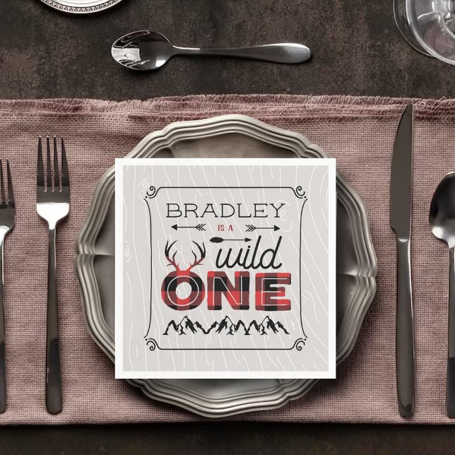 Serviette En Papier Wild One Boys Rustic Plaid Lumberjack 1er annivers (Créateur téléchargé)