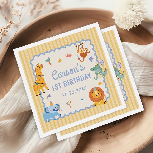 Serviette En Papier Wild One Cute Safari Animals 1st Birthday (Créateur téléchargé)